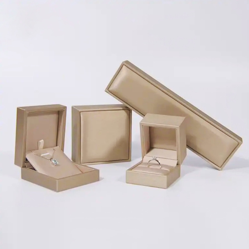 Luxury Champagne Leather Jewelry Storage Box Set